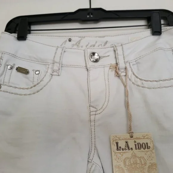 NWT LA Idol USA White Bootcut Embellished Jeans size 5 - Picture 6 of 6